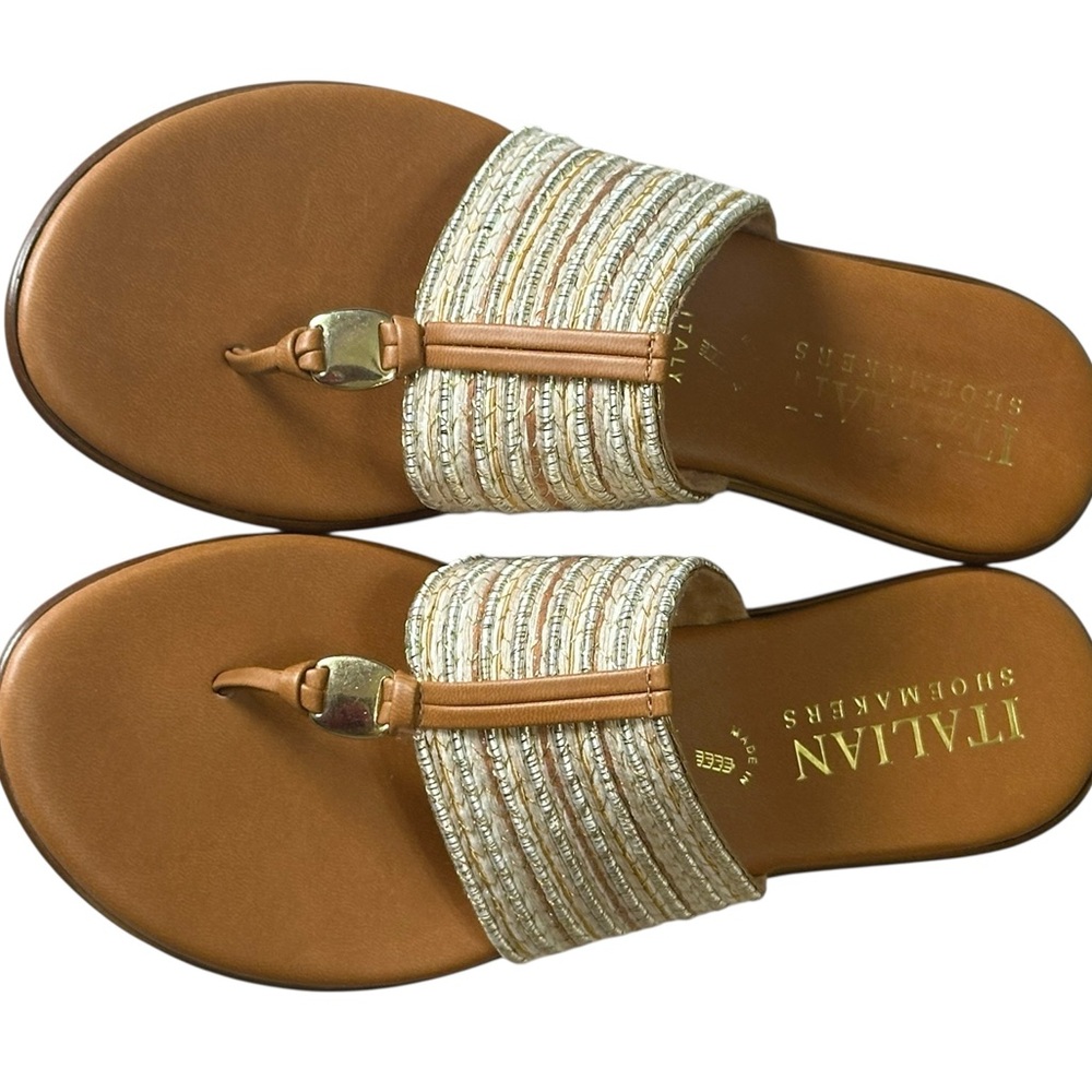 Italian Shoemakers. Tan Thong Sandals with Metallic Braided Strap (8M) NWOT - Picture 4 of 14